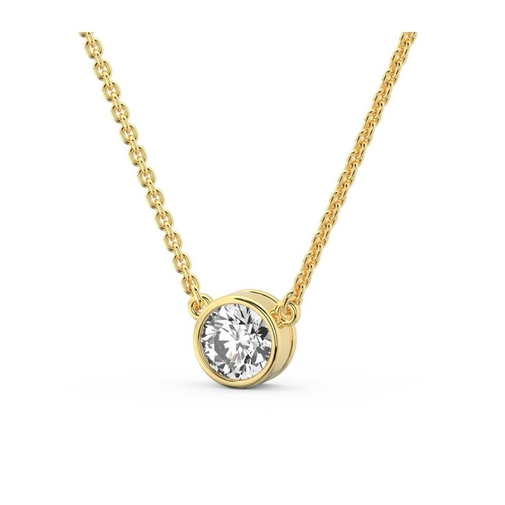 14K Yellow Gold Bezel Set Lab Grown Diamond Solitaire Necklace